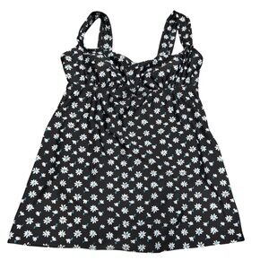 Longitude Daisy Floral Black White Teal Beach Swimdress